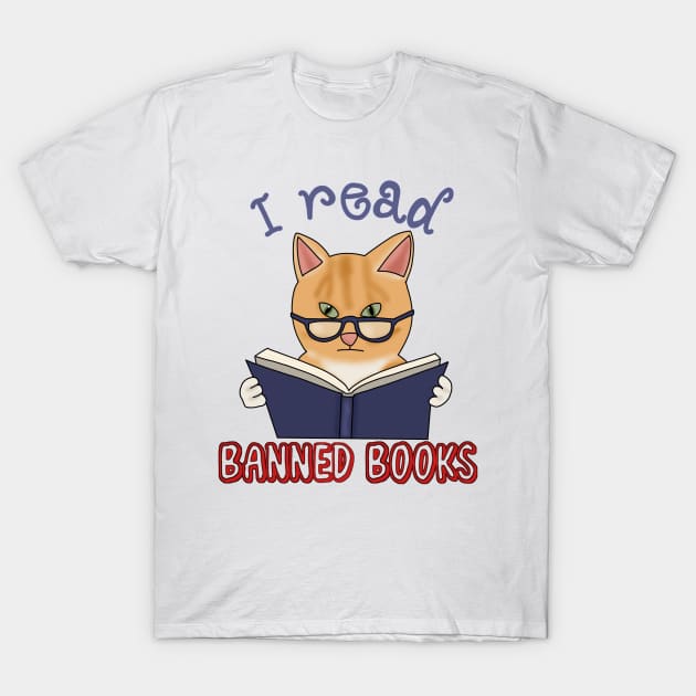 I read banned books (fluffy orange cat) T-Shirt by Becky-Marie